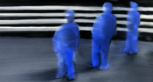 Blue Figures - High Res Still Frame of Airport, Paint on Glass Animation